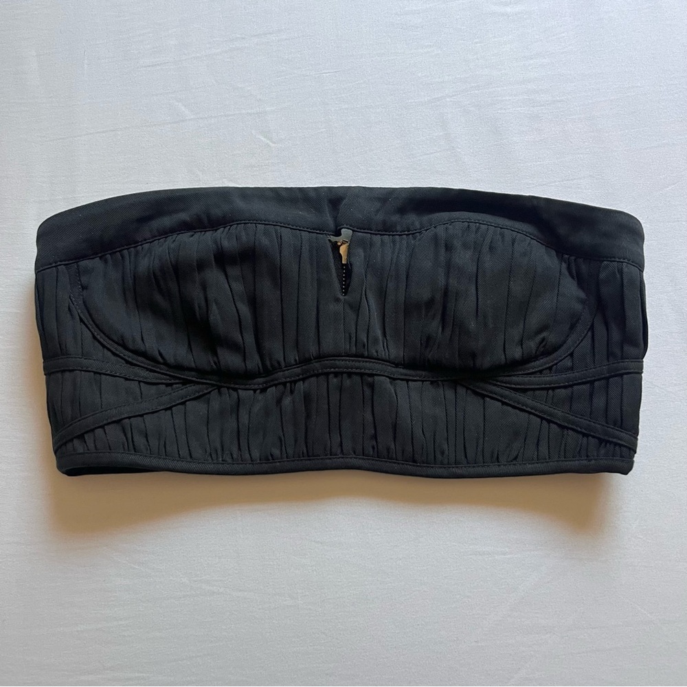 SHONA JOY black tencel‎ lyocell cotton pleated out cropped bandeau top